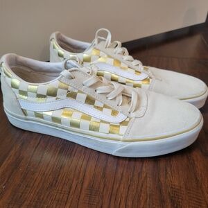 Vans Gold and White Checkered Sneakers